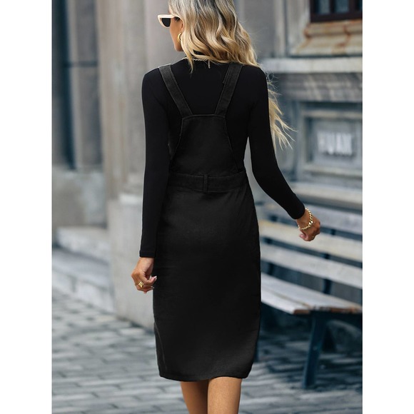 Slit Hem Corduroy Overall Dress (Without Sweater) black - Picture 3 of 12